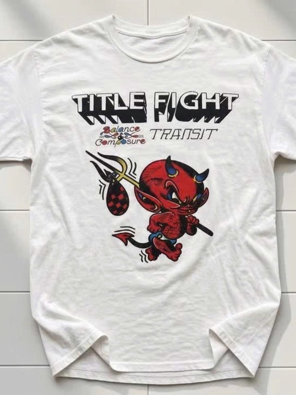 White Short Sleeve Tee with Red Devil Graphic